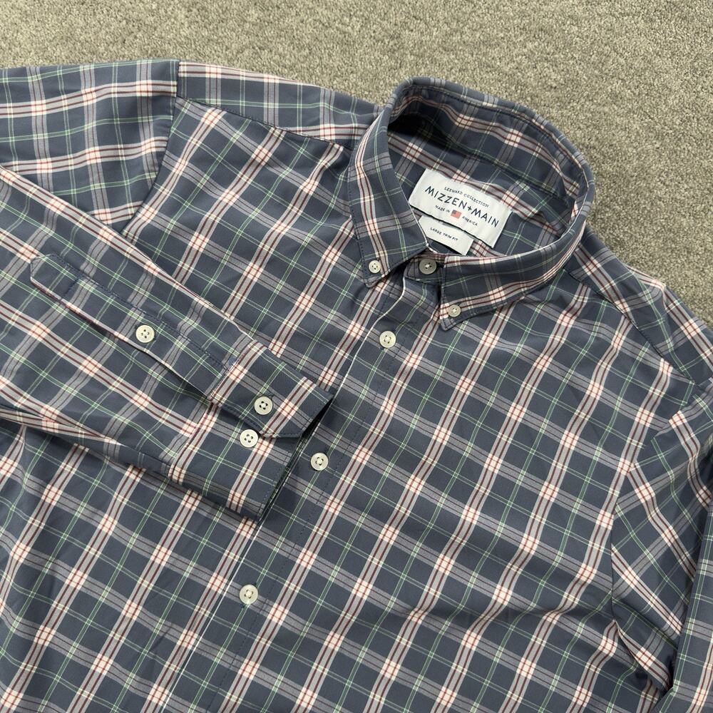 Mizzen And Main Leeward Trim Fit Performance Plaid Button Shirt Large Preppy